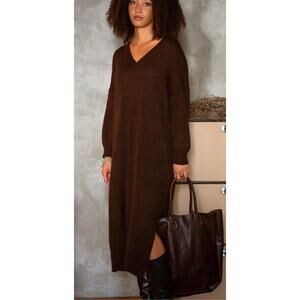 Frankie Shop Cashmere Wool Oversized Midi Sweater Dress M/L Brown Lagenlook Cozy
